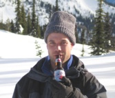 Monday, 3-8-2004  Mike Antkowiak enjoying a 'cold one' high atop Kuskanax Mtn.